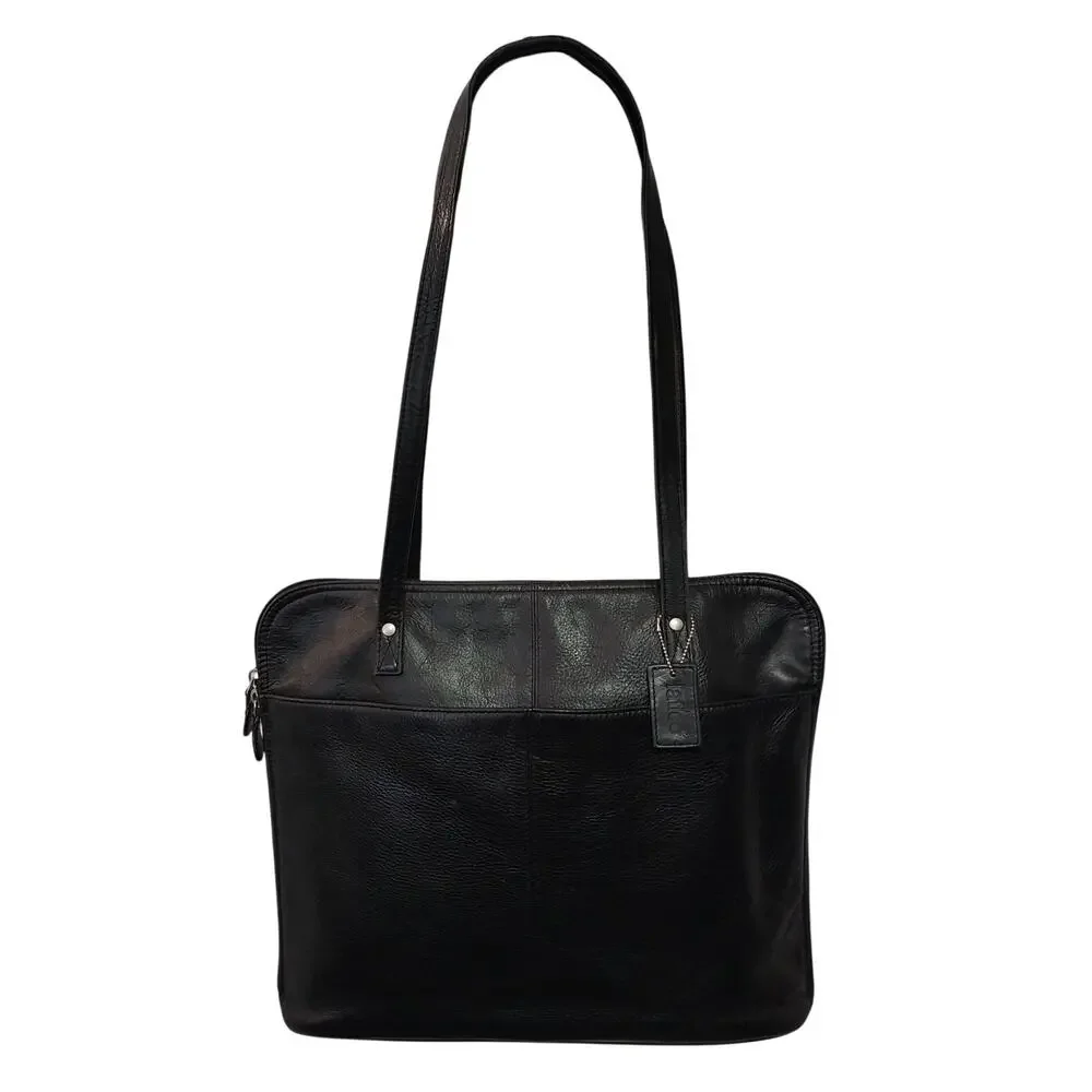 LATICO! RICH BLACK GENUINE LEATHER ZIP OPEN SHOULDER LAPTOP CASE, BRIEFCASE!